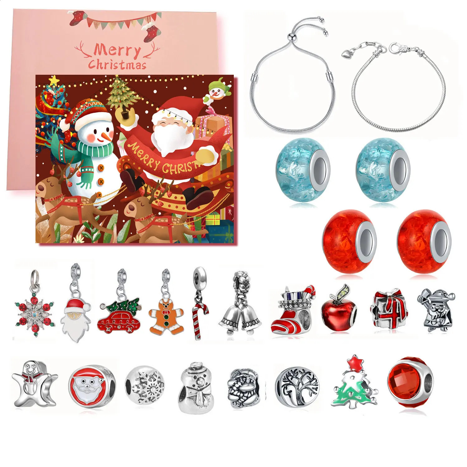 Christmas Arrival 24 Countdown Calendar Gift Box DIY Bracelet Creative Surprise Blind Box Womens Jewelry Set 241018