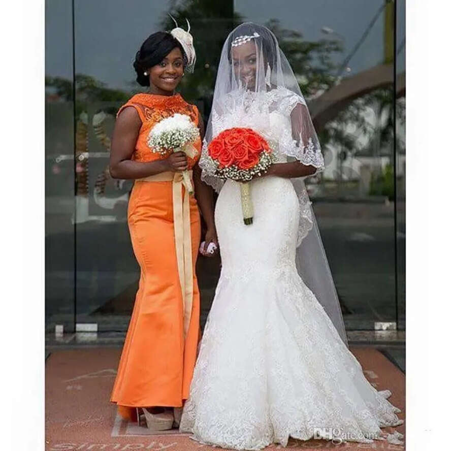 Mermaid Wedding African New Dresses Jewel Neck Full Lace Appliques Button Back Long Sheer Sweep Train Plus Size Formal Bridal Dress