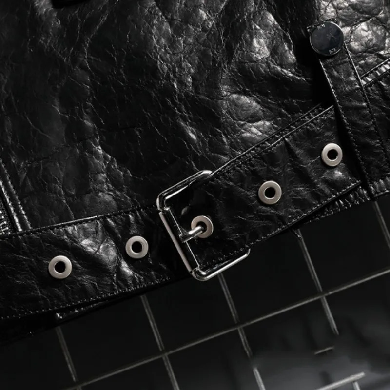Punk Style Outerwear Rivets Zipper Motorcycle Biker Jacket Men TurnDown Collar Genuine Leather Cowhide Coat Mens Short Jackets 241018