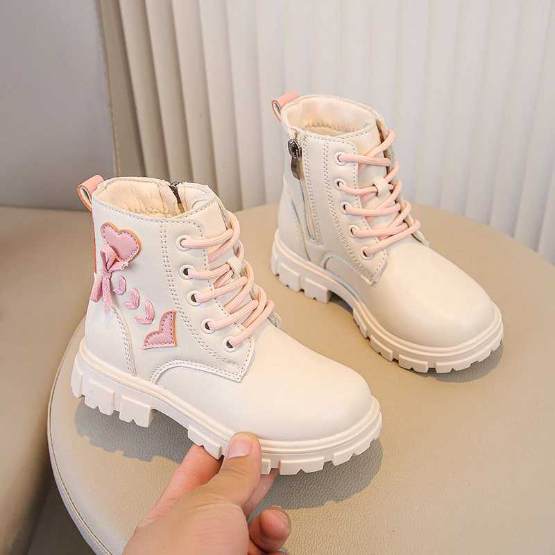 Boots Girls Ankle Boots Children Fashion Boots Elegant Zipper Love Pattern Kids Princess Leather Boots Anti-Slippery Size 26-37 H241018