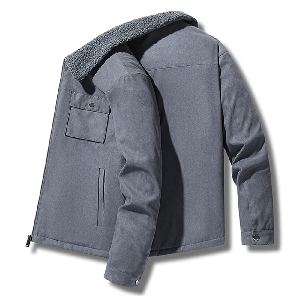 Autumn and Winter Mens Jacket Suede Warm Wool Thick Casual Collar Windproof Cotton Casual Jacket Outer Coat Outer Coat 241007