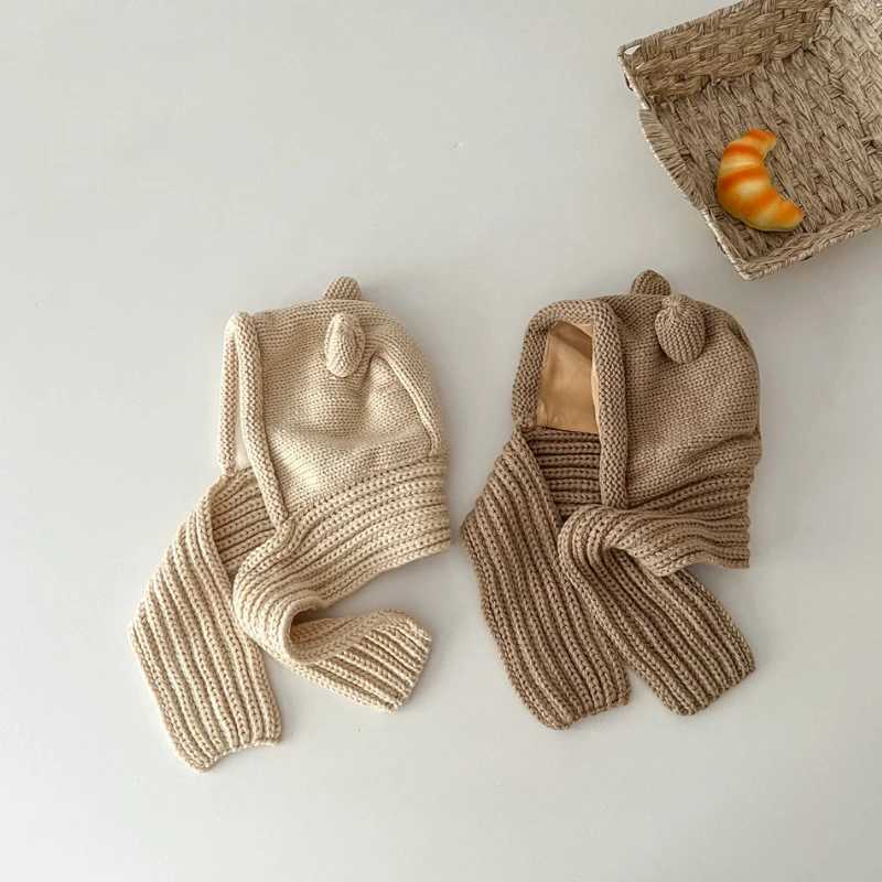 Winter Warm Bear Ear Baby Balaclava Hats One-Piece Hat Kids Ear Protection Cap Boy Girl Outdoor Windproof Hood Beanies LX241018