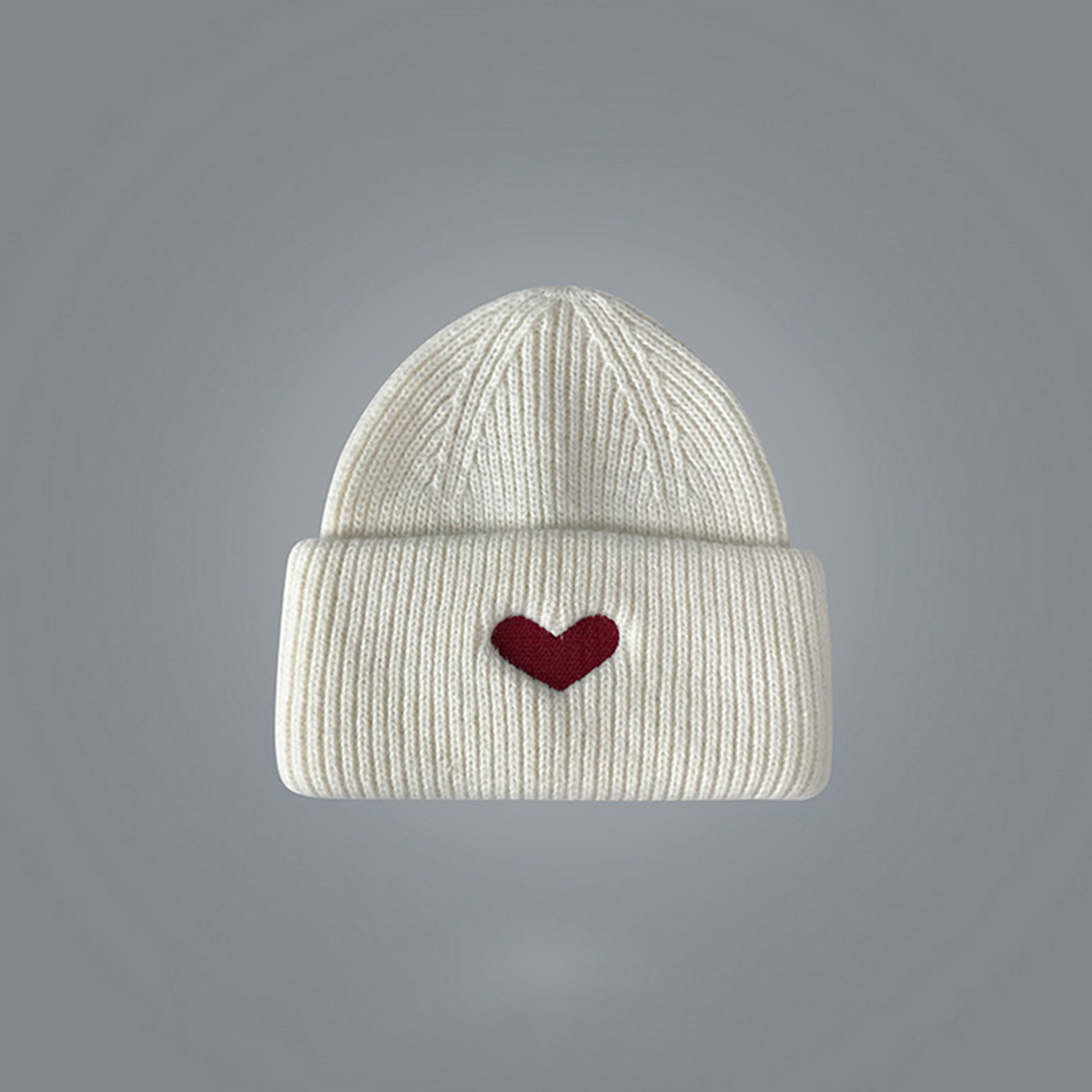 Cozy Multi-Occasion Knitted Beanie with Lovely Heart Embroidery - Perfect for Fall & Winter