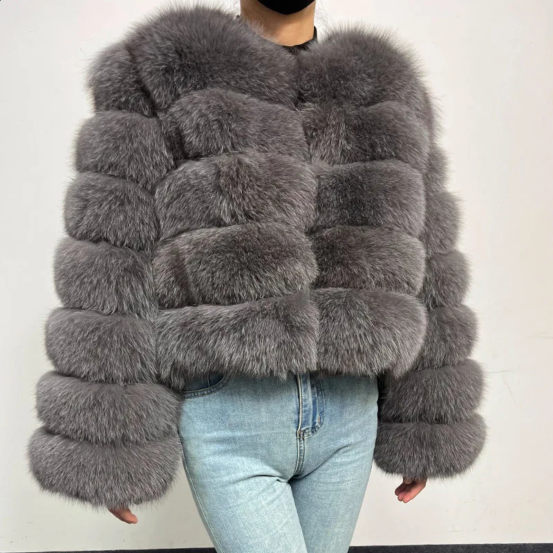 2024 Grey Natural Real Fox Fur Coat Women Winter Warm Fur Jacket Detachable Long Sleeve Female Vest Furry Coats clothing 241017