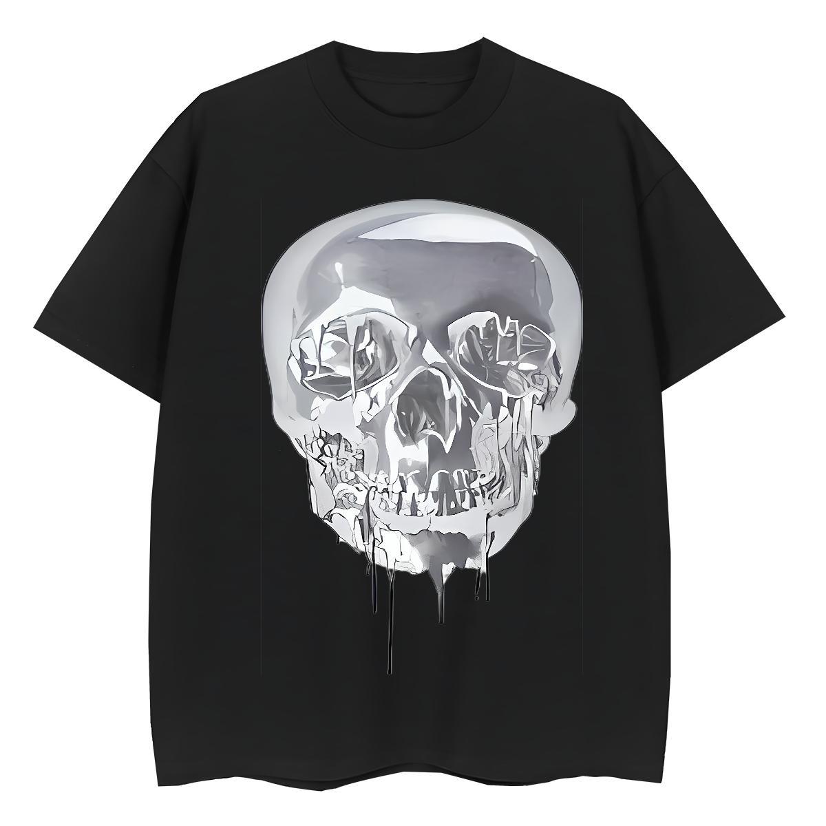 New Womens T Shirts 230g 100% Cotton Breathable Crew Neck Spring Summer skull Womens Tshirts Unisex Floral Print Polos