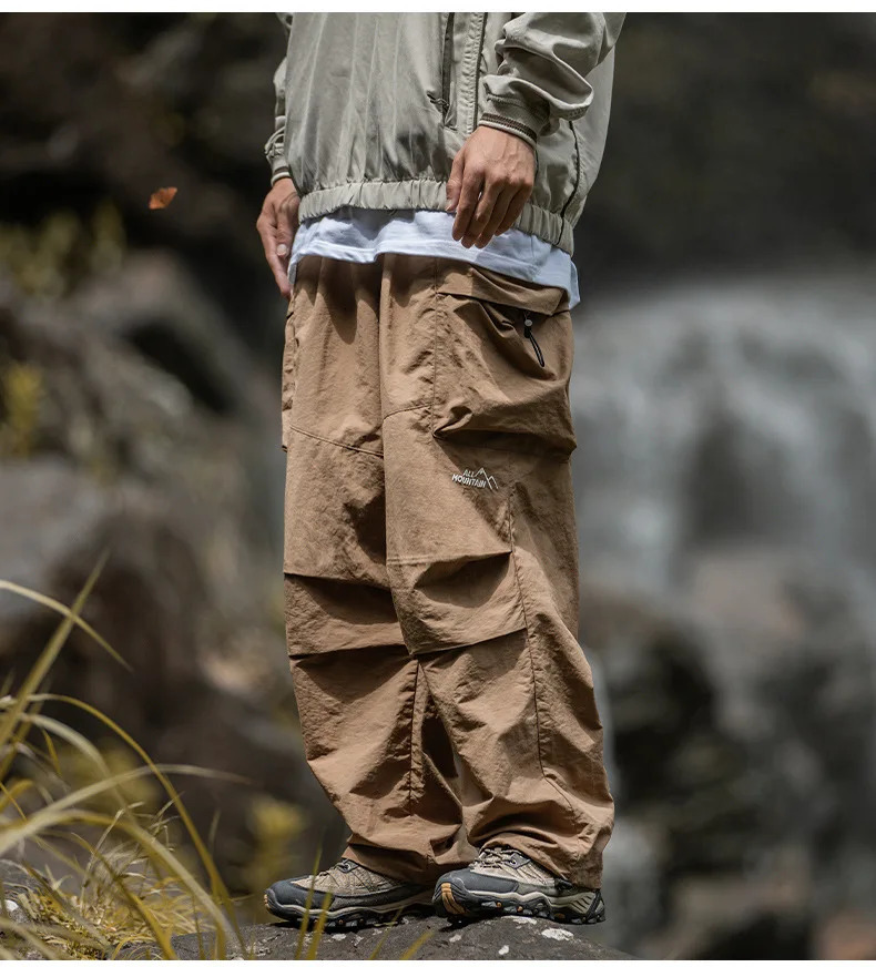 Korean Style Overalls Mens Japan Fashion Retro High Street Casual Tactical Pants Multipockets Parachute 241018