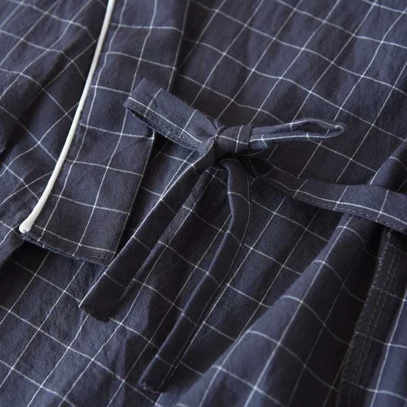 2024 Summer 100%Cotton Gauze Bathrobe Japanese-Style Kimono Men Plaid Robe Loose kimono bathrobe Men Sweat Steaming Sleep XJ241018