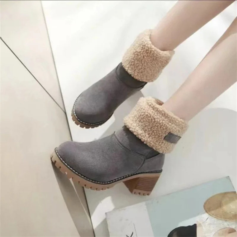 Autumn and winter casual comfortable velvet warm square heel round toe solid color womens ankle boots241018bj