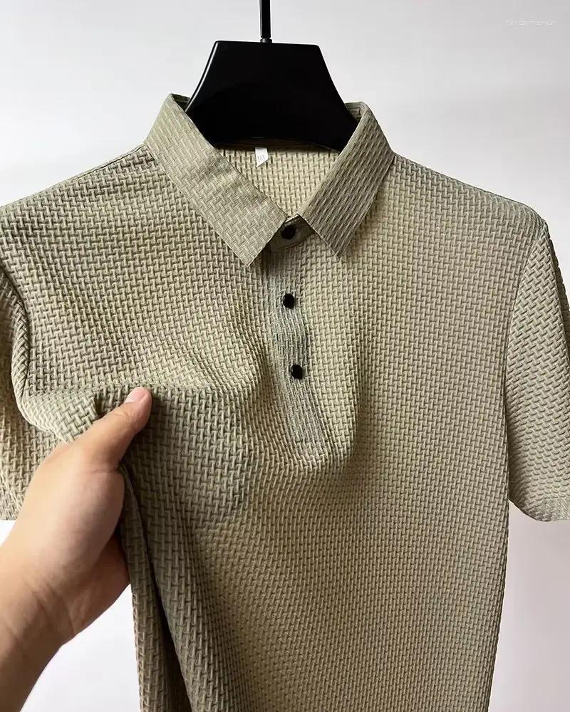 Men's Polos Summer Casual Solid Color Polo Shirt Slim Fit Lapel Short Sleeve Top Versatile Collar For A Slimmer Silhouette B2