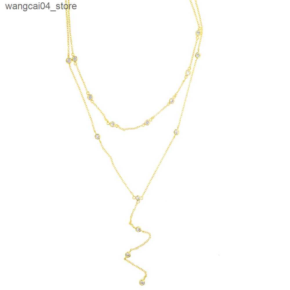Chokers 100% 925 sterling silver multi-layer gold Y-shaped necklace suitable for women Micro Pave Cz fashionable long Y necklace L240910