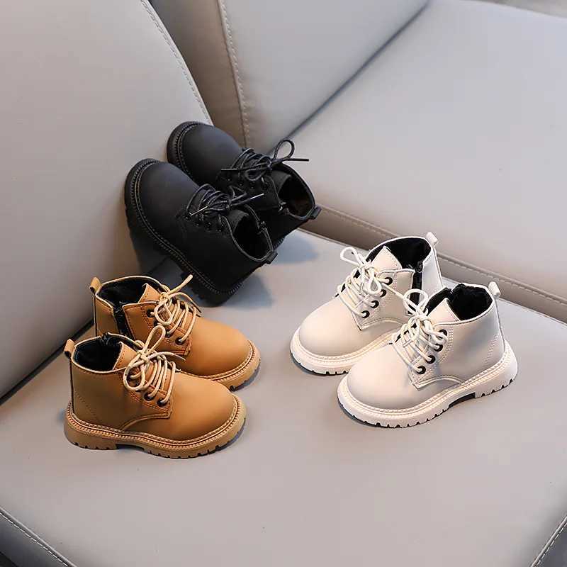 Boots 2023 Kids Boys Ankle Boots Side Zipper Lace-up Versatile Soft Girls Casual Short Boots Fashion Children Shoes Britain Style Cute H241018
