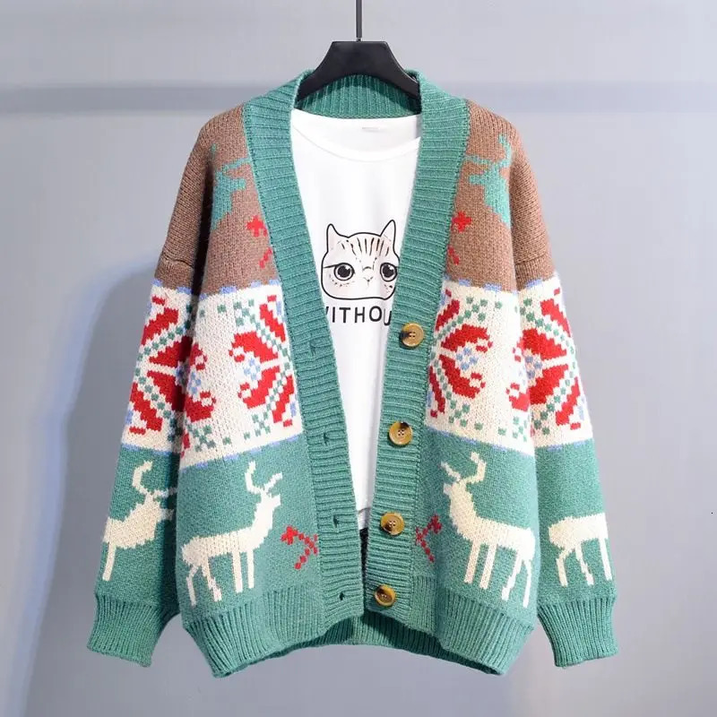 Knitted Ugly Christmas Sweater Knit Sweaters For Men Cardigan Couple Vintage Cardigans Coat Y2K Jacket Mens Clothing 241018