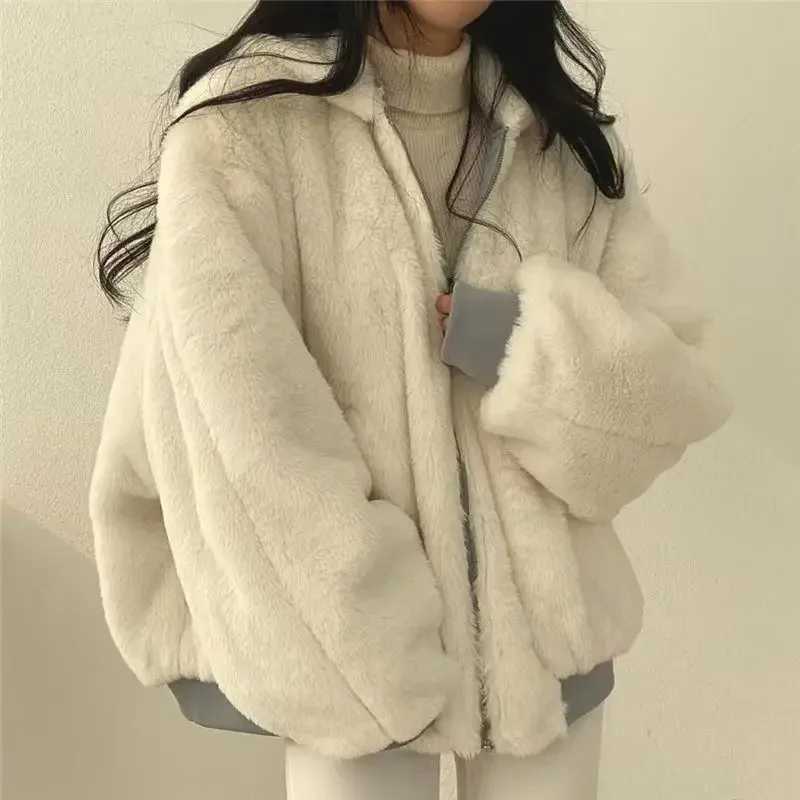 Korean velvet thickened reversible lamb wool cotton coat for women winter new zipper hooded cotton coat top zip up hoodie y2kX241018