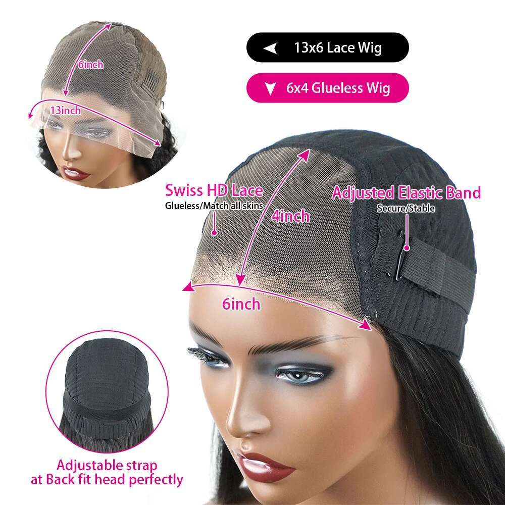 Ready to Wear Go Glueless Wig Straight 13x6 HD Lace Frontal Wig Human Hair Bob Wig 6x4 Transparent HD Lace Front Closure Wig