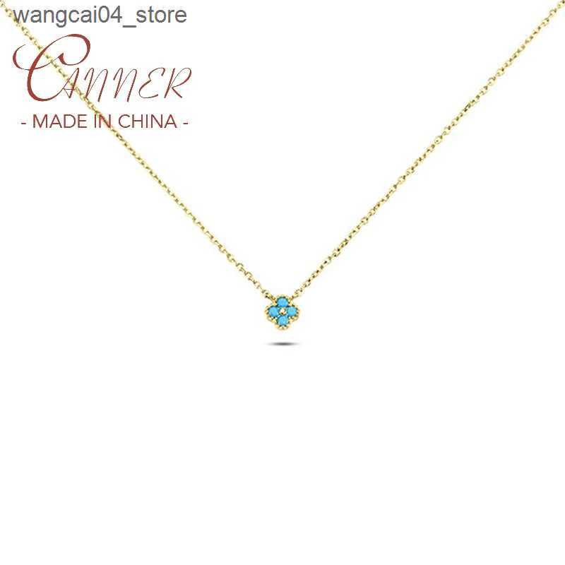 Chokers Canner Real 925 sterling silver diamond turquoise flower pendant necklace womens wedding jewelry gift necklace necklace necklace necklace L240