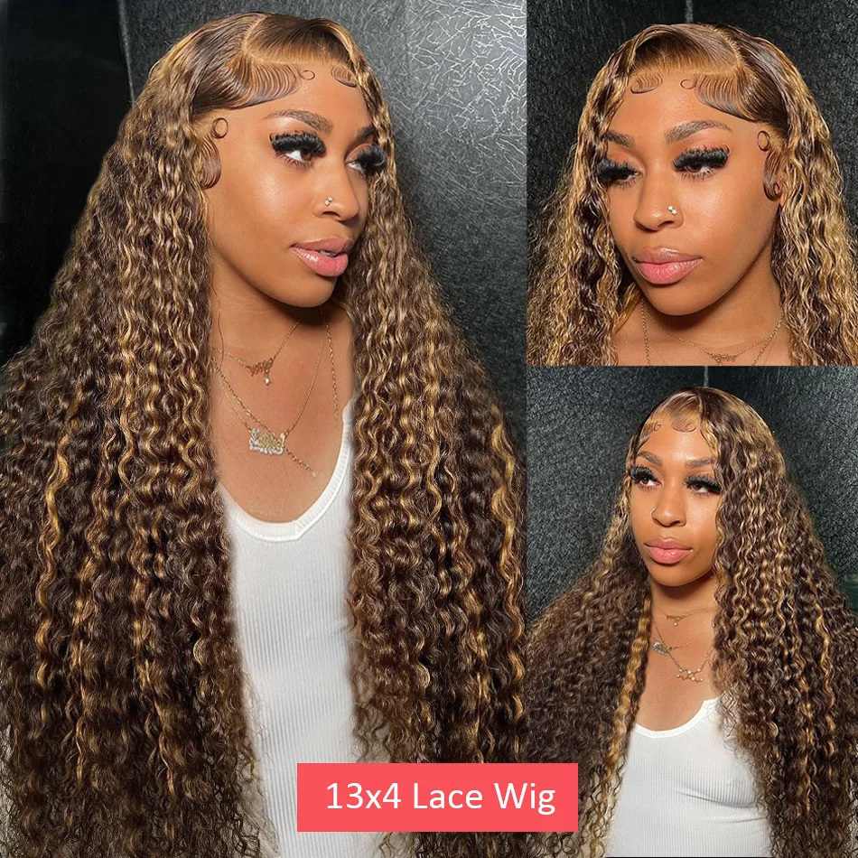 Curly 13X6 Brown 200 Density Frontal 13X5 427 Highlight Ombre HD Deep Wave 28 30 32 Inch 13X4 Human Hair Lace Front Wig