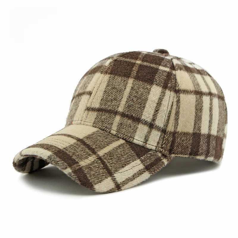 Unisex Plaid Baseball Cap Adjustable Warm Polyester Duckbill Hat for Fall Winter 55-60cm Bowed BrimX241018
