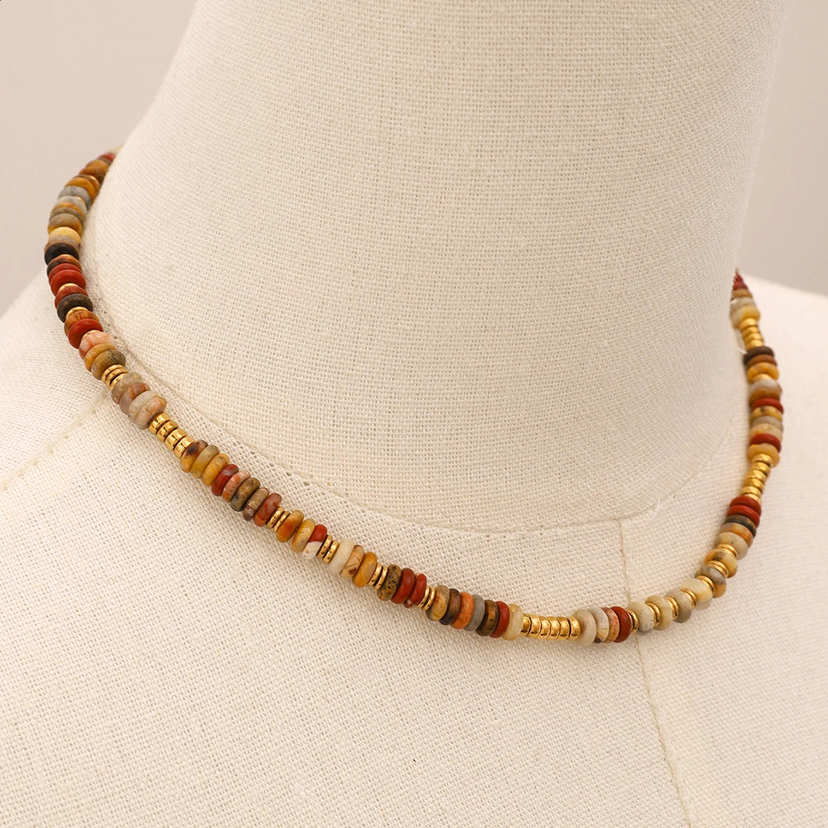 Uworld colorful natural stone semi stainless steel bead waterproof handmade necklace suitable for womens fashion treatment jewelry 241017