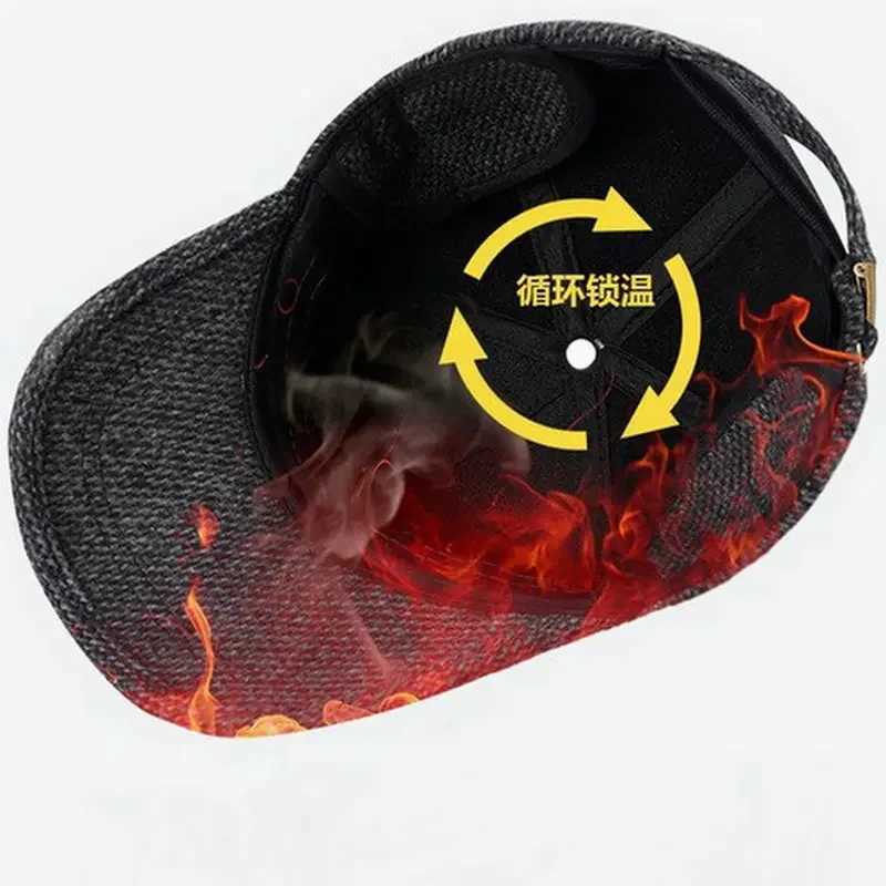 New Baseball Cap Woolen Knitted Winter Ear Cover Baseball Cap Man Thicken Warm Hats with Earflaps Sport Golf Hats SnapbackX241018