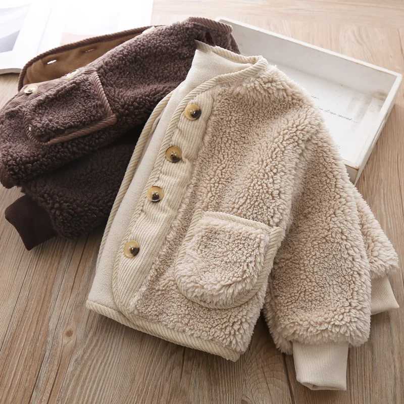 Autumn/Winter Korean Boys and Girls Clothing Open Hemp Fleece Loose Cashmere Warm Childrens Jacket M241018