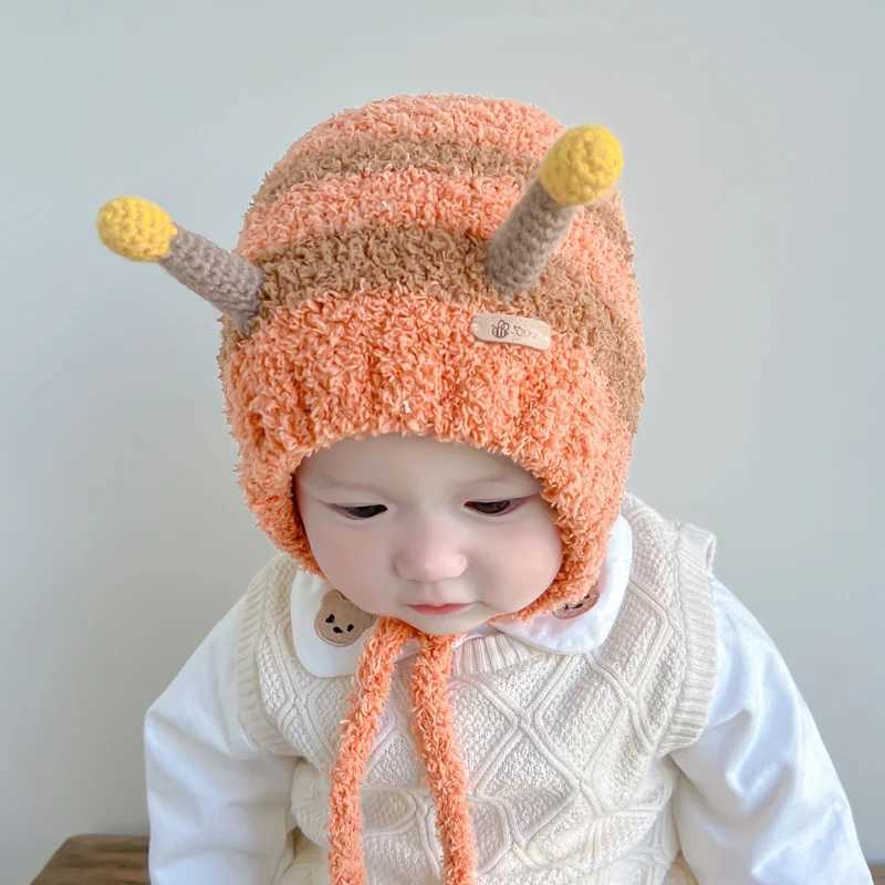 Cute Bee Baby Plush Hat Winter Warm Thicken Coral Fleece Cap for Boy Girl Ears Kids Toddler Ear Protection Caps LX241018