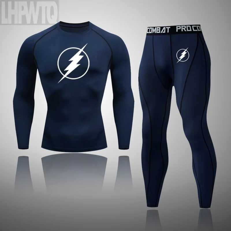 Men's Thermal Underwear Thermal Underwear Mens Jogging Compression Long Slve Shirts+Leggings Sports Sets Bodybuilding Track Suit Rashgard Y241018