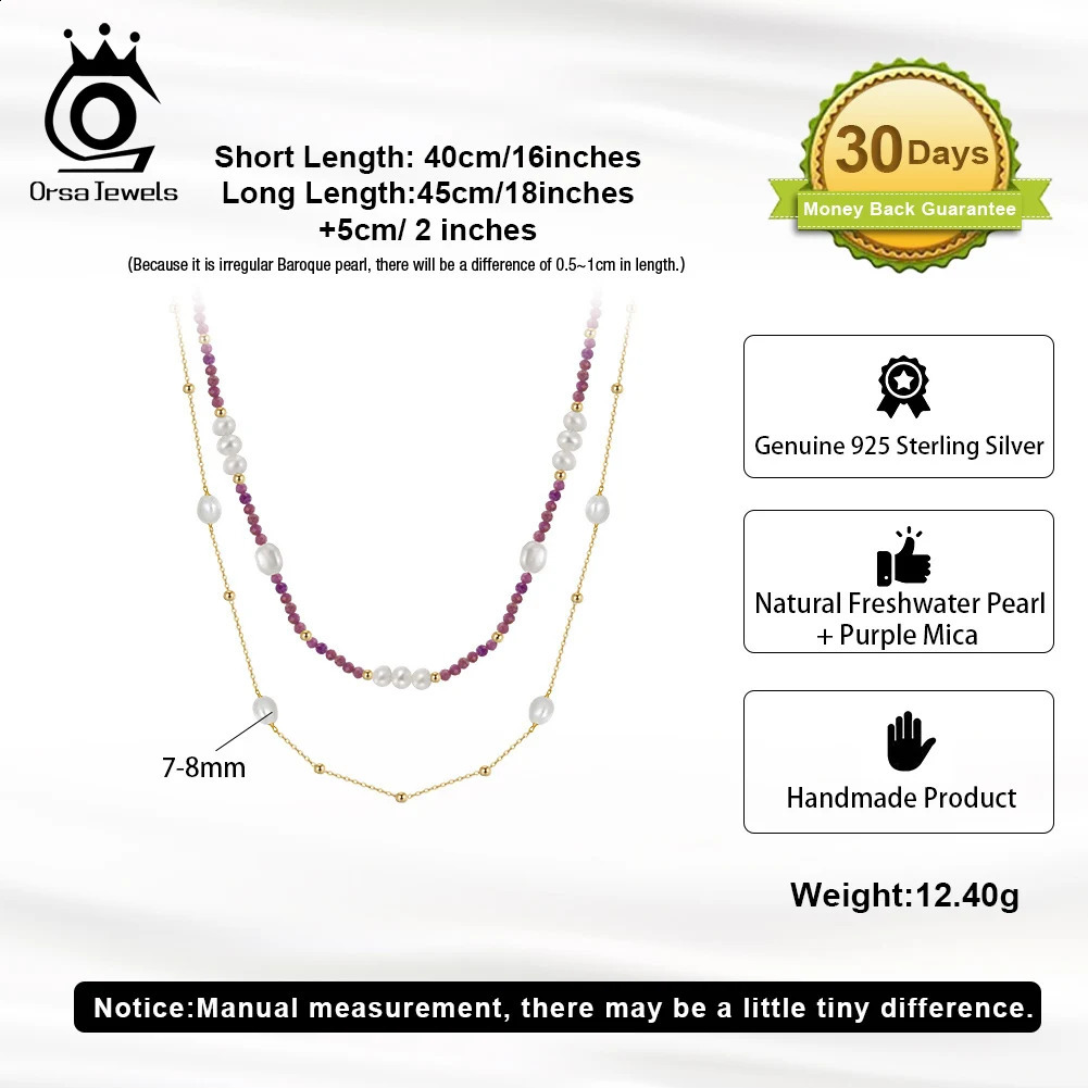 ORSA JEWELS Sweet Necklace 100% 925 Silver Layer Pink Pearl Stone Girl Necklace Pearl Necklace Wholesale MPN01 241018
