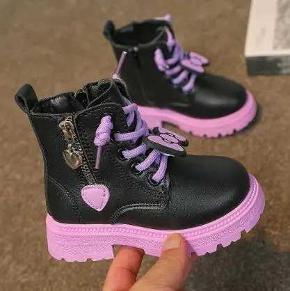 Boots New plush warm childrens ankle boots fashionable bow girl princess leather boots H241018