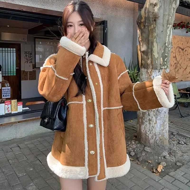Winter New Women Environment-Friendly Fur Coat Female Fur Integrated Lamb Wool Thicken Suede Plush Outwear Casual Fashion JacketX241018