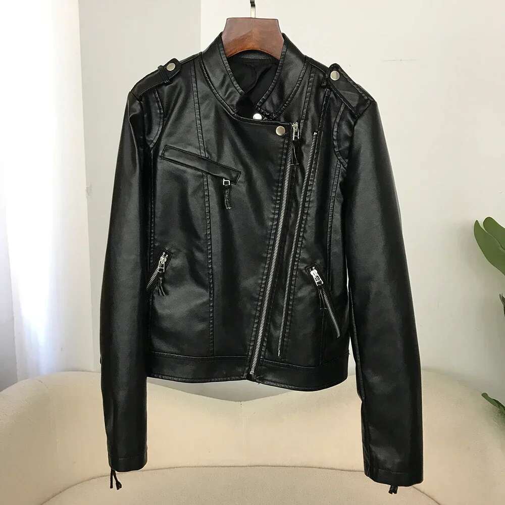 2024 Autumn New Faux Leather Coat European Ladies Style High Waist Slim Net PU Motorcycle Jacket Women Short Spring Small