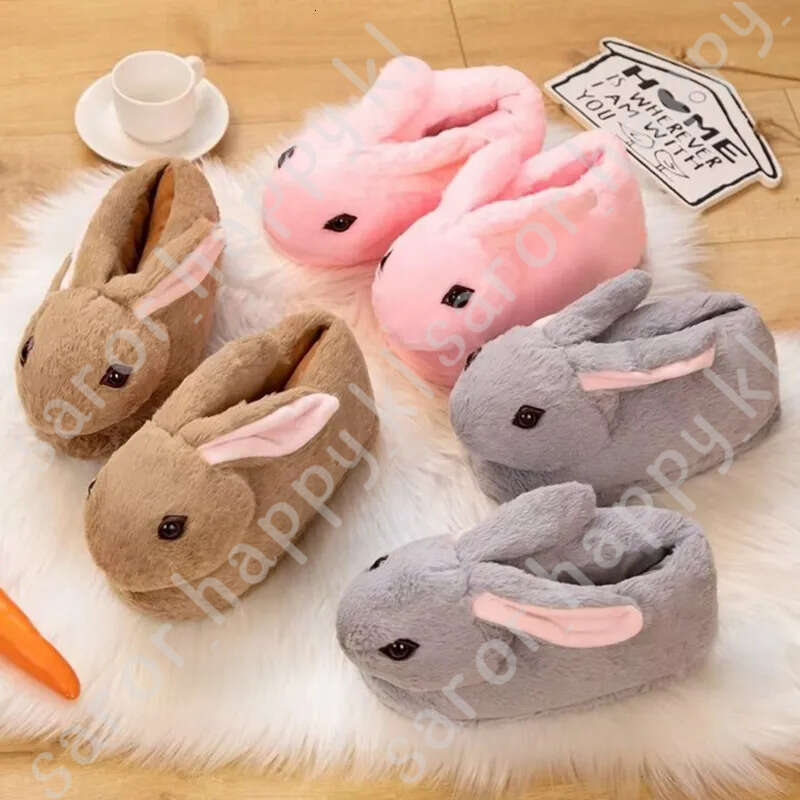 Cute Cartoon Rabbit All Inclusive Winter Warm Home Slippers Adult Girl Lady Plush Head Silent Indoor Floor Women Fun Slippers 838