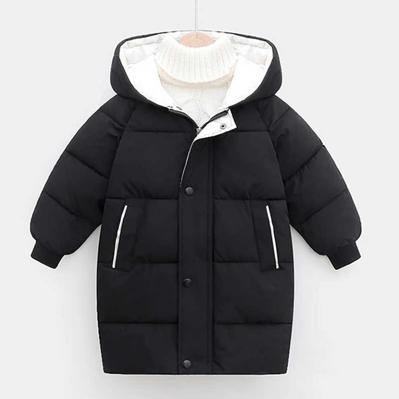 Winter girls jacket long style solid color thick warm hooded jacket suitable for 3-10 years M241018