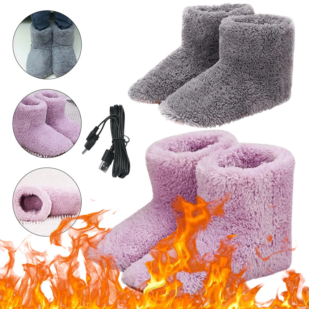 Electric heated shoes USB charging winter plush shoes washable winter heating soft and comfortable multi-functional tool for warming feet241018