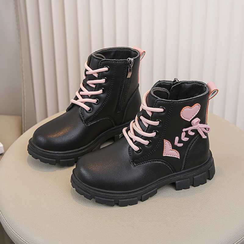 Boots Girls Ankle Boots Children Fashion Boots Elegant Zipper Love Pattern Kids Princess Leather Boots Anti-Slippery Size 26-37 H241018