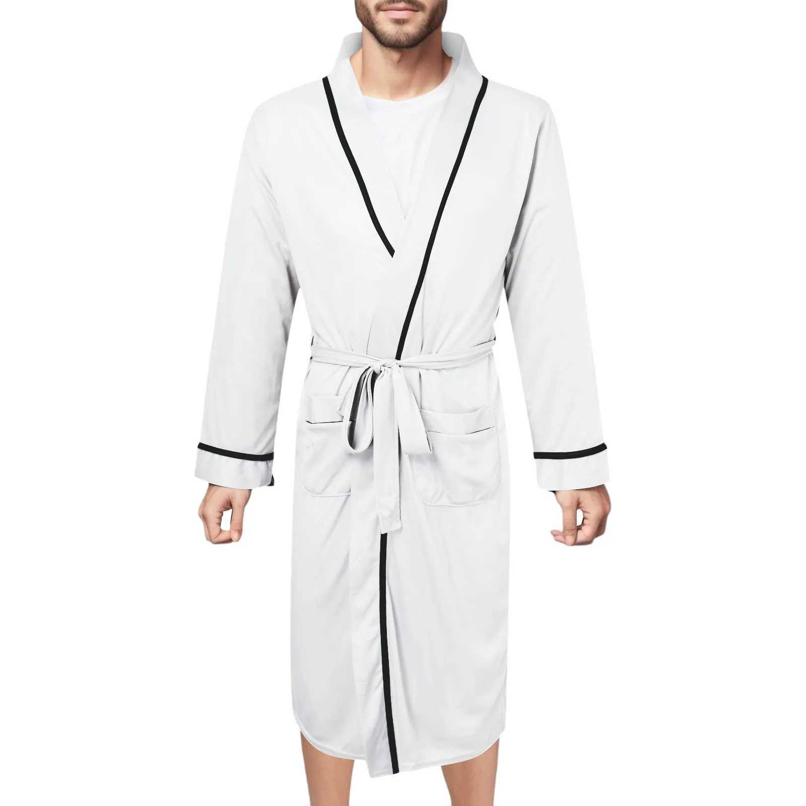 Mens Cotton Bathrobe Spring And Summer Solid Color Lace-Up Mens Pajamas Home Wear Long Sleeve Male Bathrobe Dressing Night GownXJ241018