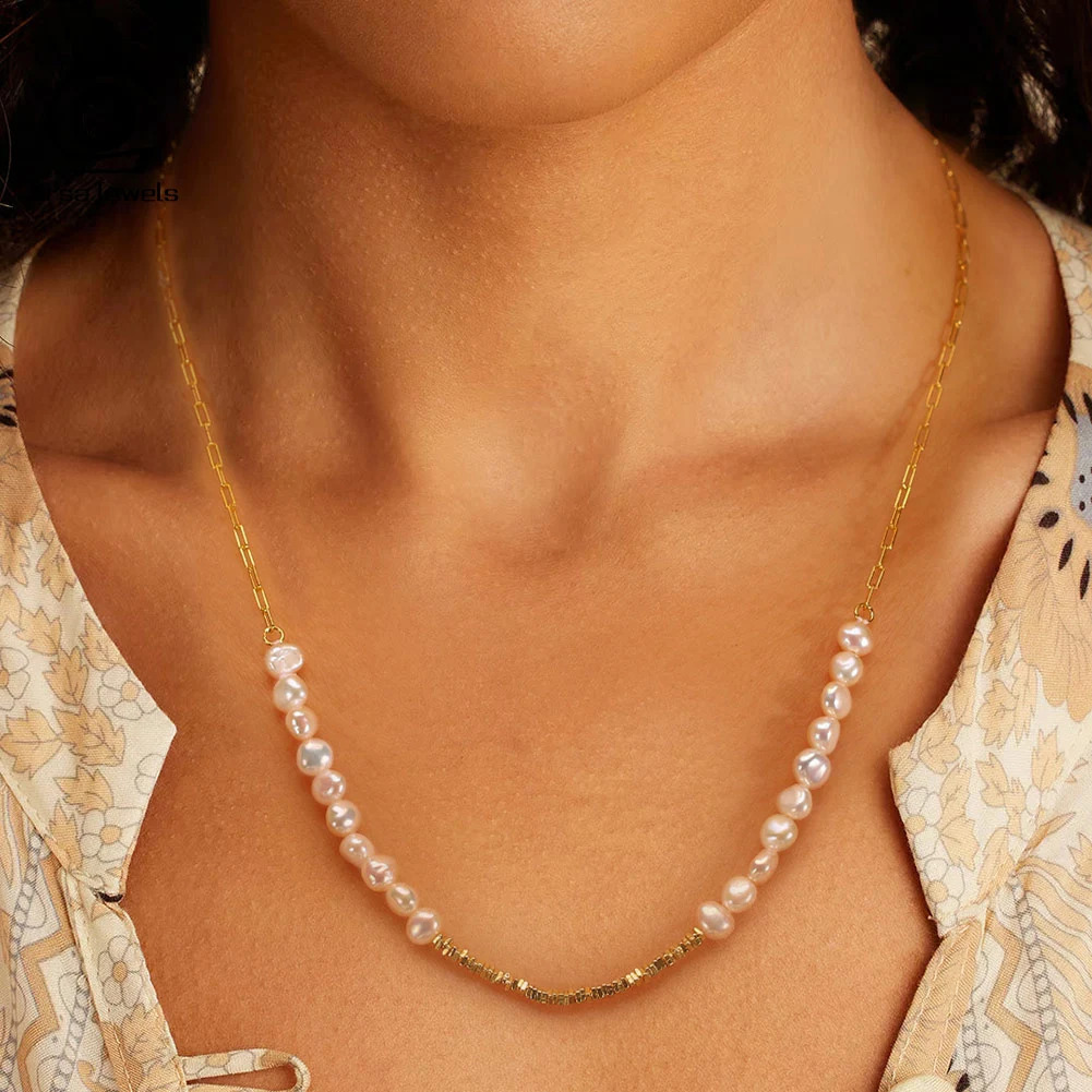 ORSA JEWELS Pearl Necklace 925 Pure Silver Chain 3.5-5mm Natural Freshwater Pearl Female Gold GPN68 241018