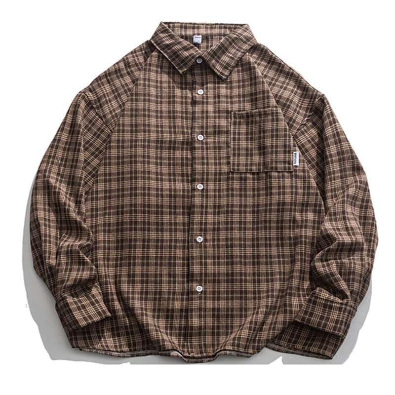 shanshi Men's shirts Spring Autumn Street Plaid Long Sleeve Shirt for Men and Women Loose BF Style Couple Versatile Student Casual Coat