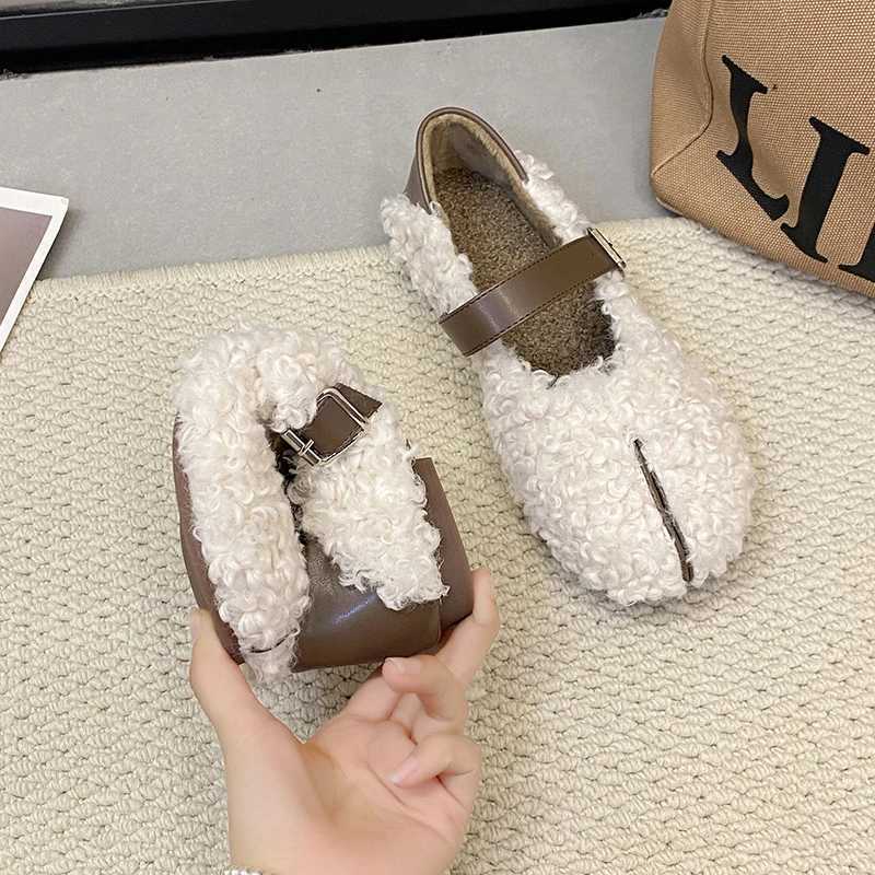 Shoes Woman Flats Loafers Fur Round Toe Autumn Casual Dress Moccasin Fall Winter Leisure Buckle Flock RubbXJ250319