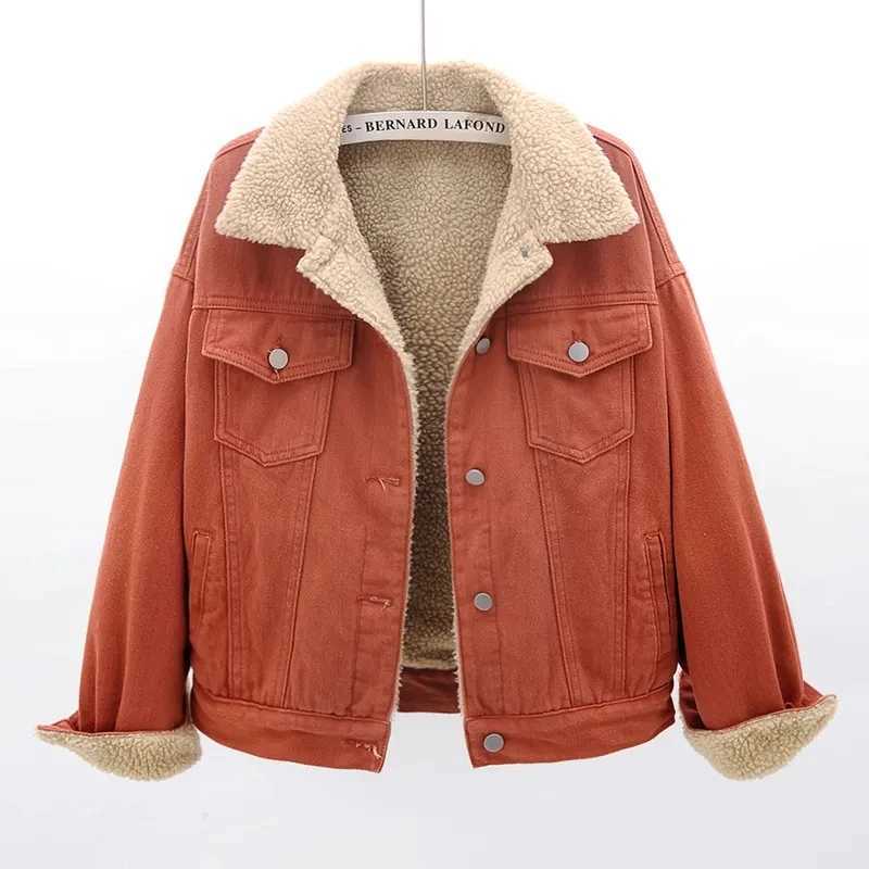 Winter Lamb Wool Thicken Denim Jacket Women Loose Oversized Casual Warm Jeans Coats Wear Long Sleeves Female Clothes OuterwearX241018