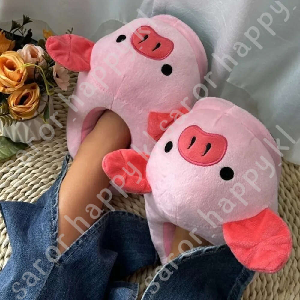 Cute Pig Winter New Women Slipper Heel Cover Warm Slippers Soft Fur Warm Indoor Comfortable Home Fluffy Home Slippers Shoes 415