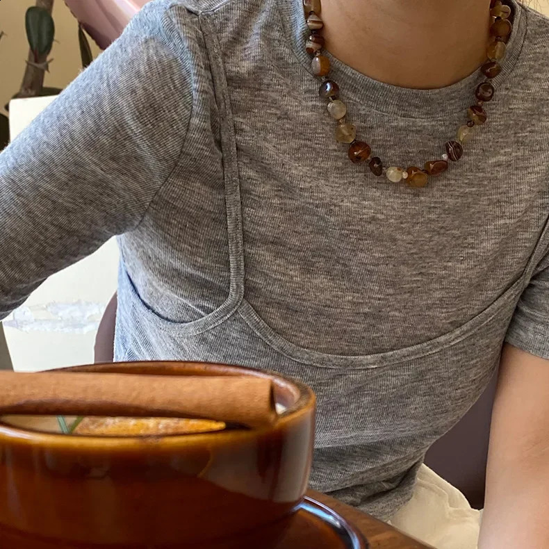 Retro retro irregular natural stone bead n simple necklace chain necklace womens daily jewelry wholesale 241018