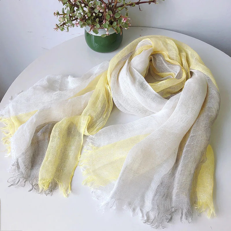 Spring and Summer Wide Striped Linen Womens Scarf 241017