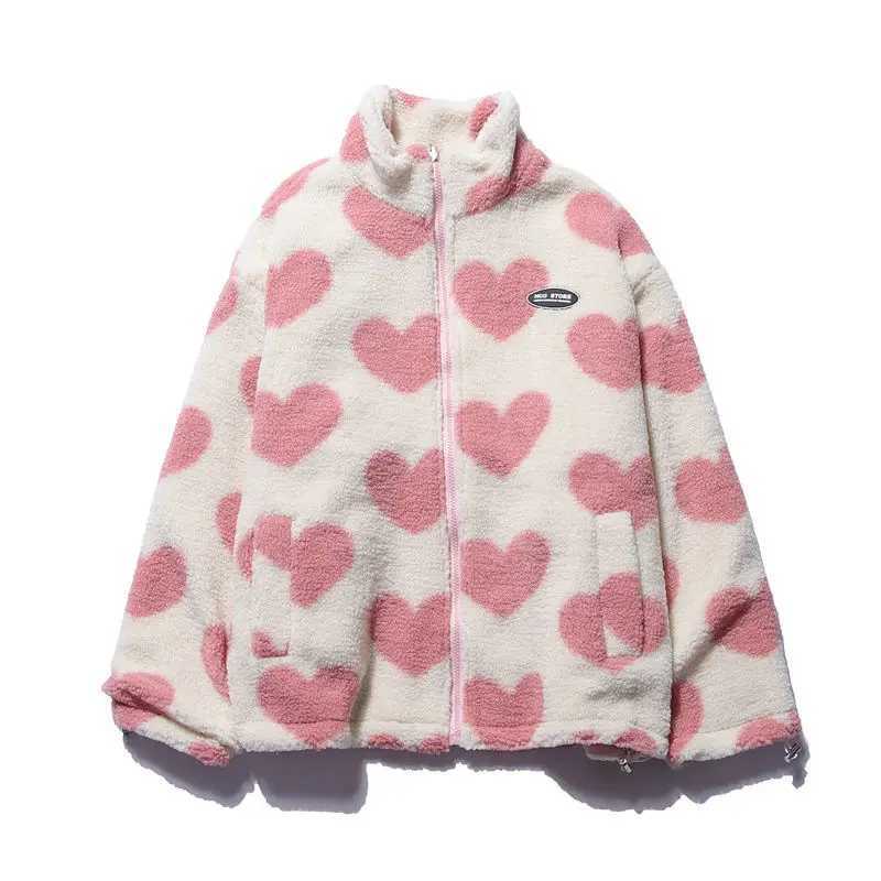 Fashion Double Sided Collar Jacket Couple Loose Jacket Warm Top Men Winter Wear Love Lamb Wool Womens Padded JacketX241018