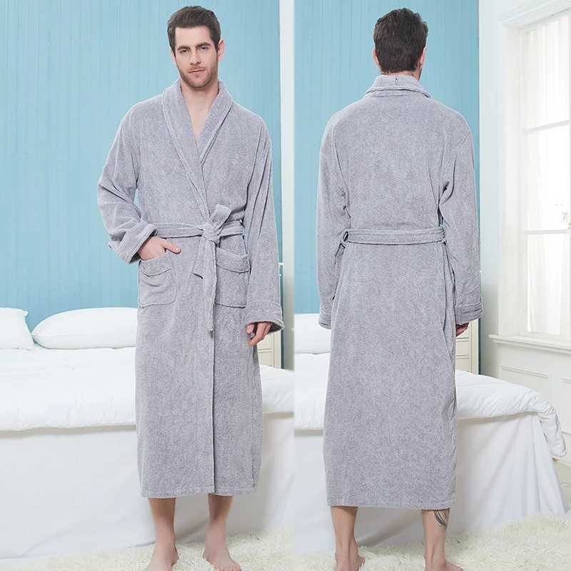 Bathrobe Man Extra Long 100% Cotton Male Thick Towel Fleece Dressing Gown Mens Bathrobe Winter Robe Plus Size XXL Robe PajamasXJ241018