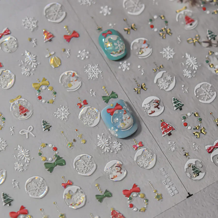 5D Bronzing Gold Jelly Nail Art Stickers DIY Christmas Cartoon Snowflake Santa Claus Nail Decoration Slider Decals Manicure 241017