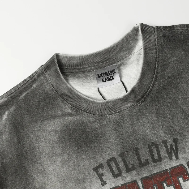 Men Hip Hop Streetwear Retro T Shirts Distressed Gradient Letter Print Tshirt Cotton TShirt Short Sleeve Racing Style Top Tee 241017