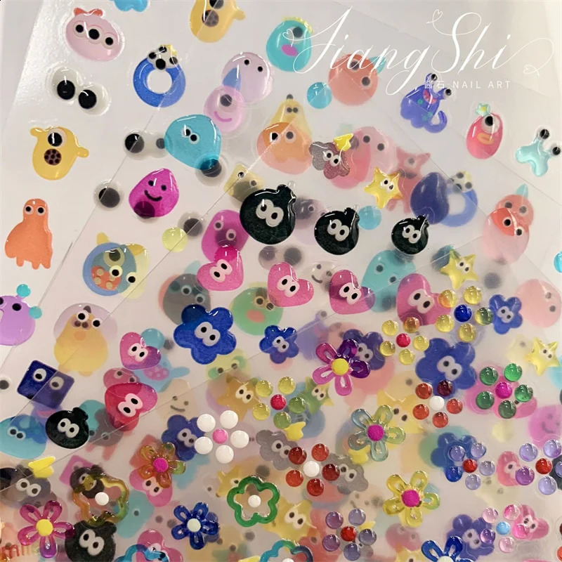 5/8/10PCS Jelly Nail Stickers Patch Cartoon Color Nail Sticker Pack Cute Nail Stickers Nail Art Decorations 241017