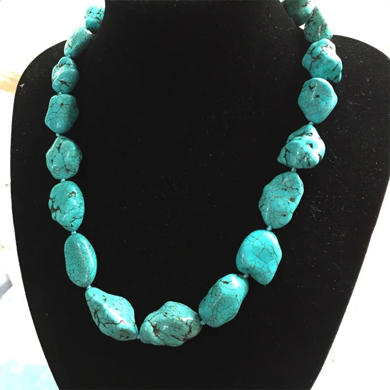 Turquoise irregular bead knot natural stone necklace suitable for womens long minimalist jewelry gifts 241018