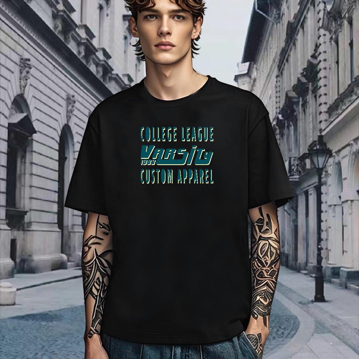 Free Shipping T Shirts Men 230g Pure Cotton letter Daily Outfit Anime Crew Neck Men Tops Tees New Arrival Tee Shirt