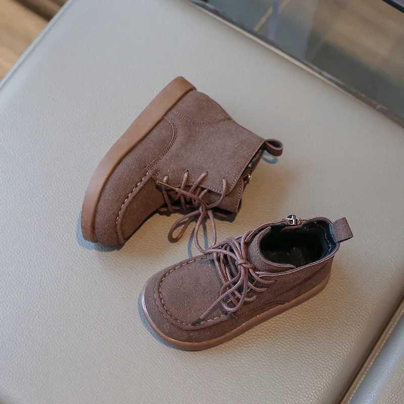 Boots British Style Childrens Boot for Boy Side Zipper Girl Winter Boots Fashion Causal Solid Color Kids Versatile Ankle Cotton Boots H241018